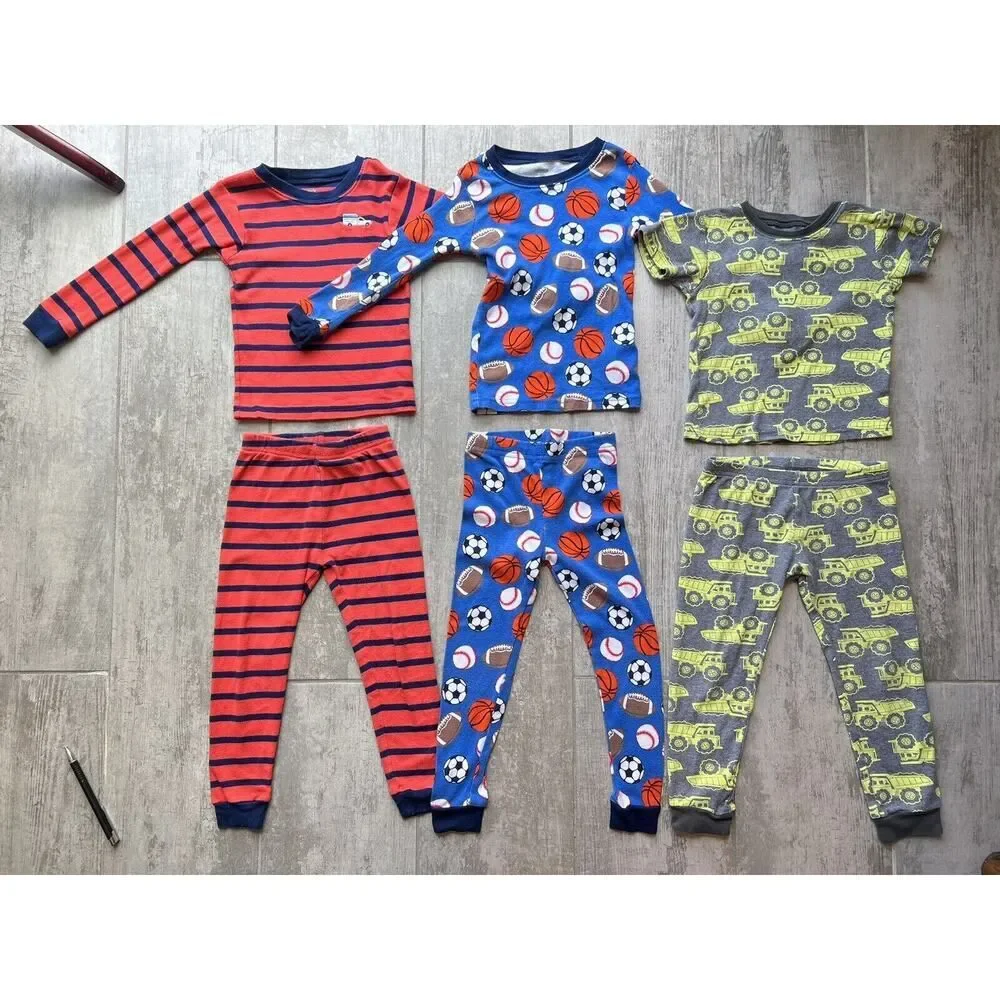 Toddler Boy Lot Set of 6 Pieces Cotton Fitted Pjs Pajamas 3T Construction Sports